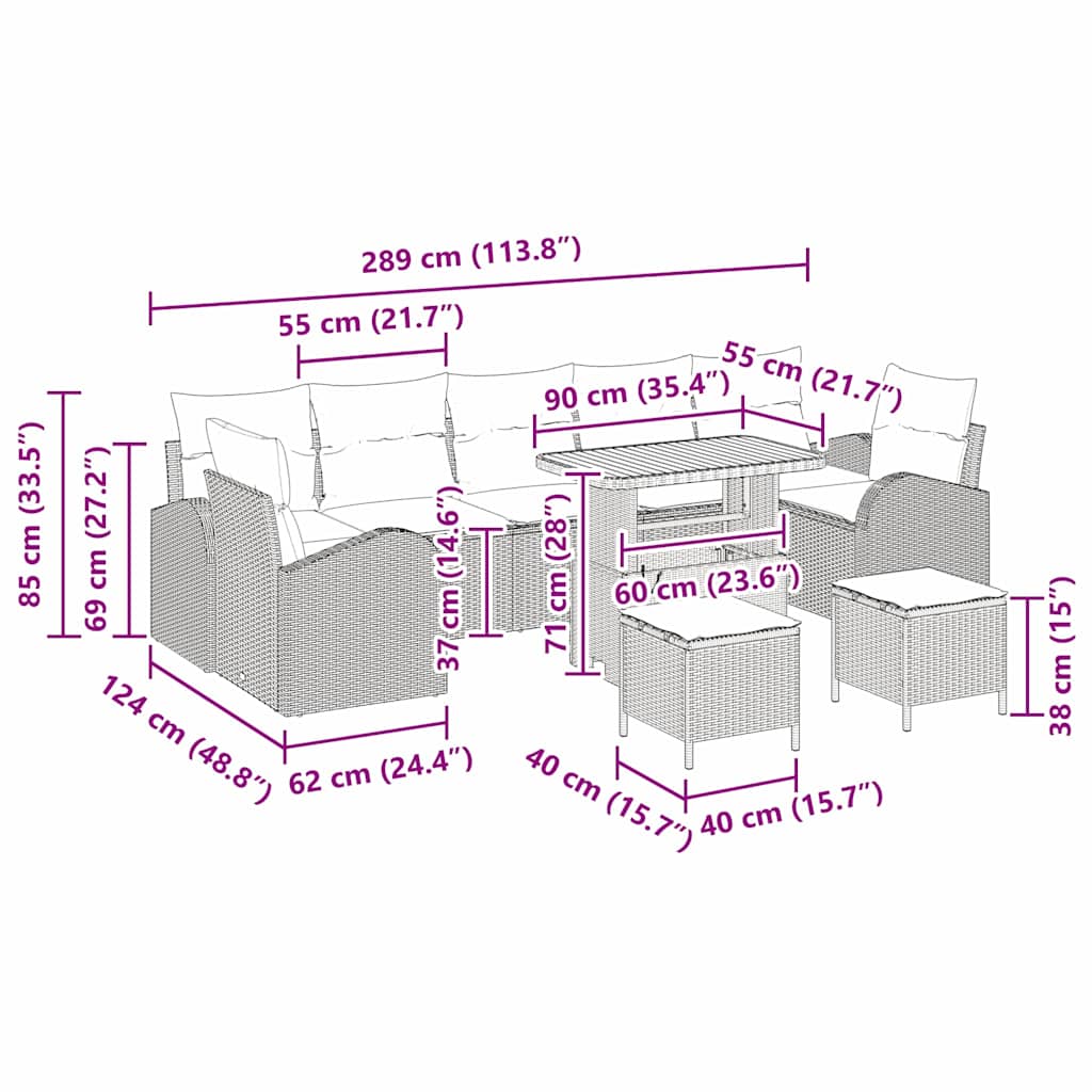 8721288424983_wbg-siz_en_hd_4 vidaXL Garden Sofa Set with Cushion 10 pcs Black Poly rattan - Image 12