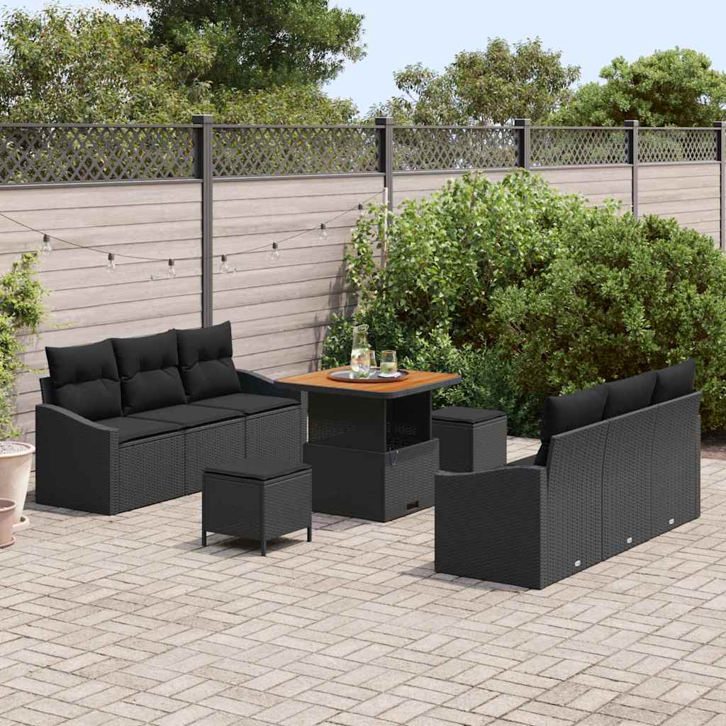 8721288427236_mo-im_en_hd_2 vidaXL Garden Sofa Set with Cushion 9 pcs Black Poly rattan - Image 3