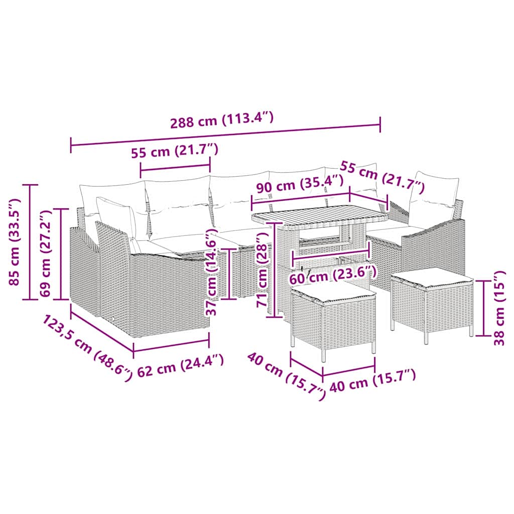 8721288427588_wbg-siz_en_hd_4 vidaXL Garden Sofa Set with Cushion 10 pcs Black Poly rattan - Image 12