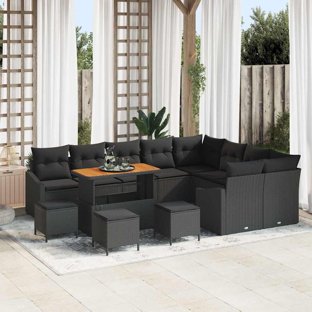 vidaXL Garden Sofa Set with Cushion 13 pcs Black Poly rattan