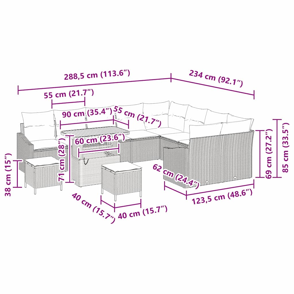 8721288428332_wbg-siz_en_hd_4 vidaXL Garden Sofa Set with Cushion 13 pcs Black Poly rattan - Image 12