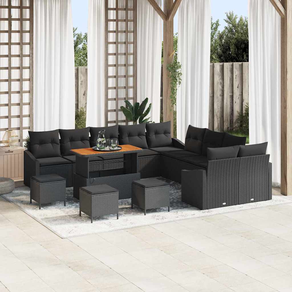 vidaXL Garden Sofa Set with Cushion 14 pcs Black Poly rattan