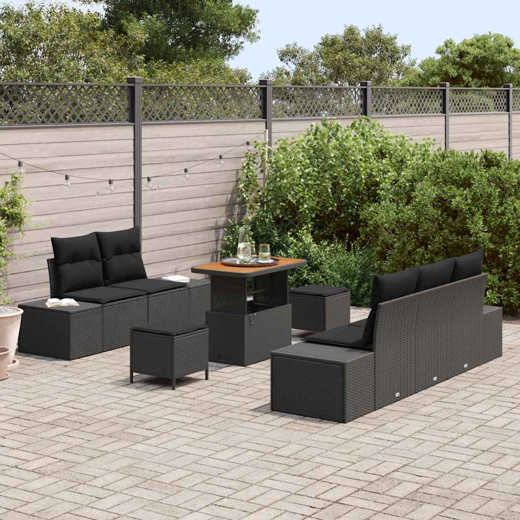 8721288428486_mo-im_en_hd_2 vidaXL Garden Sofa Set with Cushion 8 pcs Black Poly rattan - Image 3