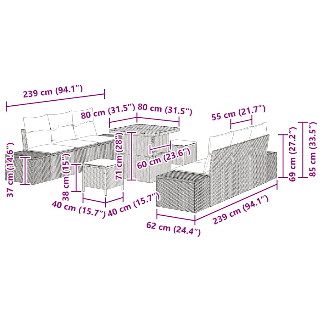 8721288428530_wbg-siz_en_hd_1 vidaXL Garden Sofa Set with Cushion 9 pcs Black Poly rattan - Image 9