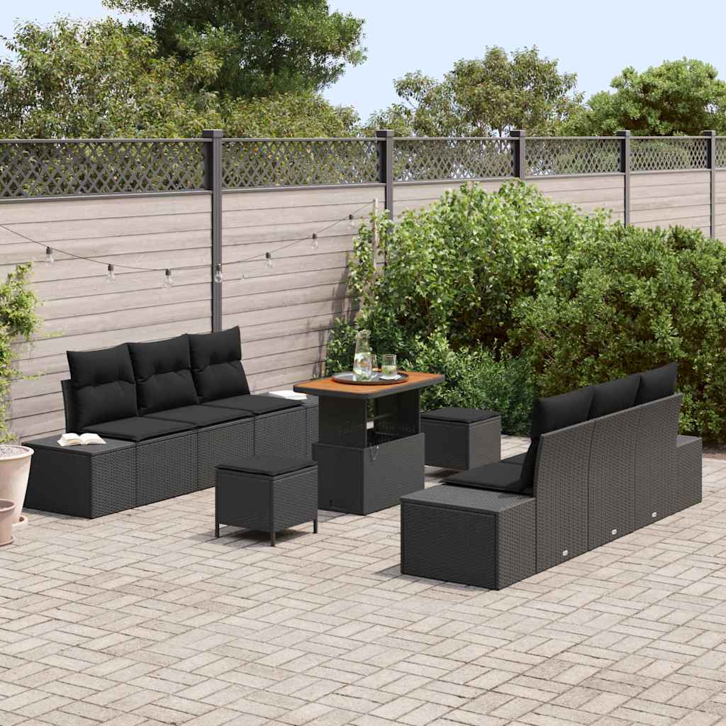 8721288428585_mo-im_en_hd_2 vidaXL Garden Sofa Set with Cushion 9 pcs Black Poly rattan - Image 3