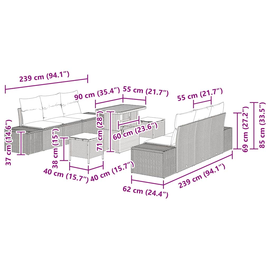 8721288428585_wbg-siz_en_hd_1 vidaXL Garden Sofa Set with Cushion 9 pcs Black Poly rattan - Image 9