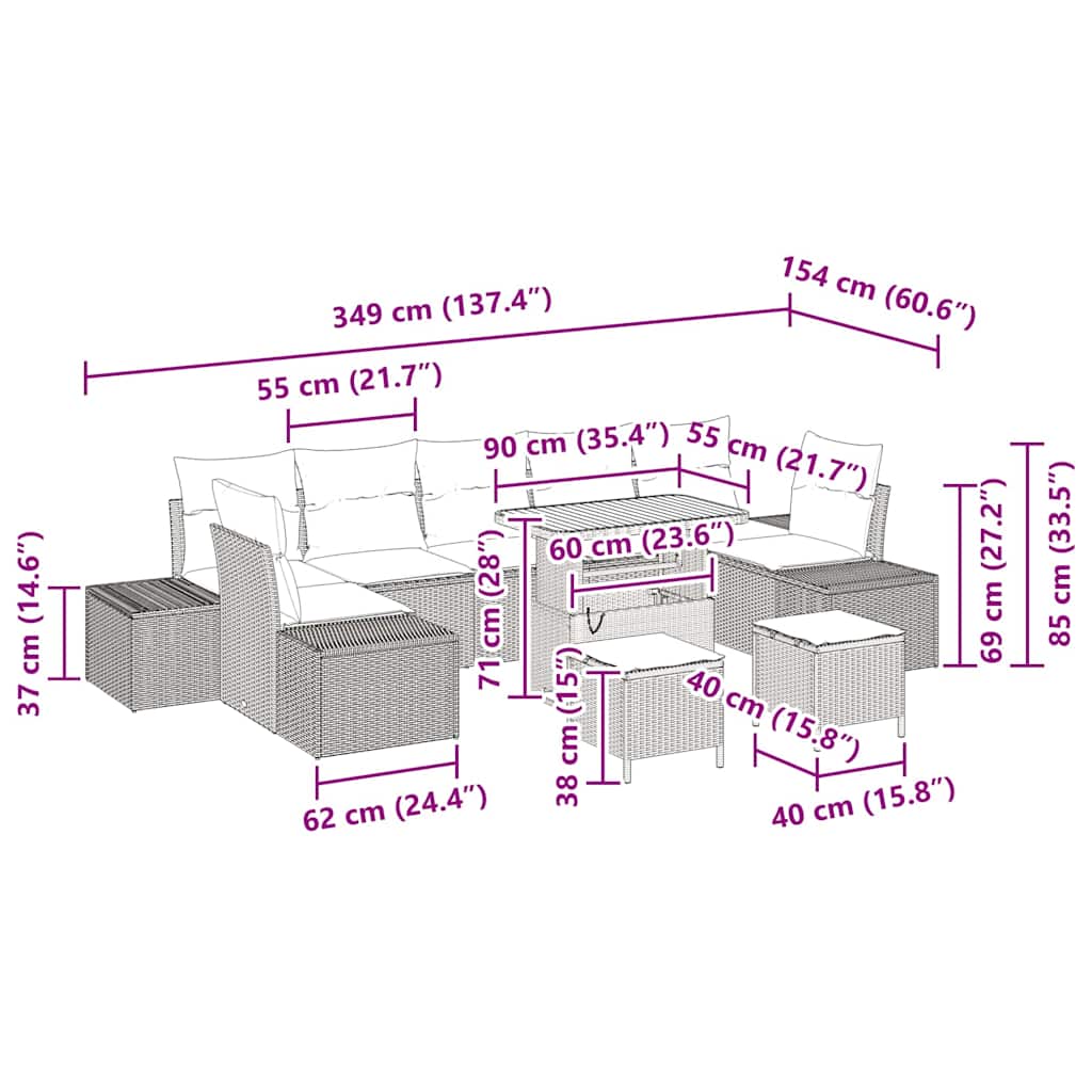 8721288428882_wbg-siz_en_hd_1 vidaXL Garden Sofa Set with Cushion 10 pcs Black Poly rattan - Image 9
