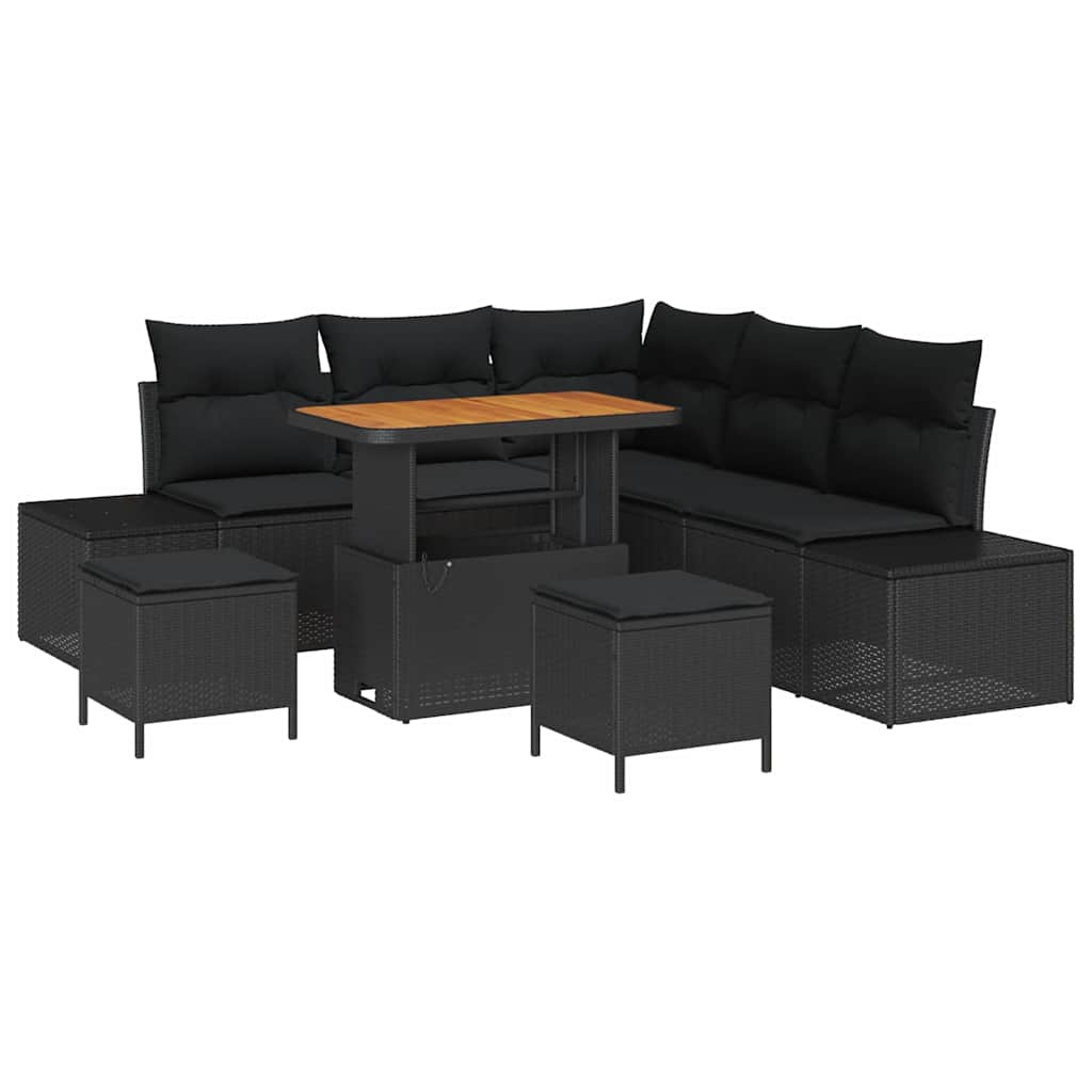 8721288429032_wbg-an-m_en_hd_5 vidaXL Garden Sofa Set with Cushion 8 pcs Black Poly rattan - Image 2