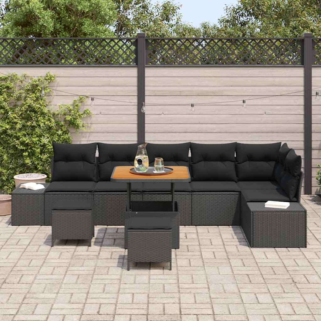 8721288429186_mo-im_en_hd_2 vidaXL Garden Sofa Set with Cushion 9 pcs Black Poly rattan - Image 3