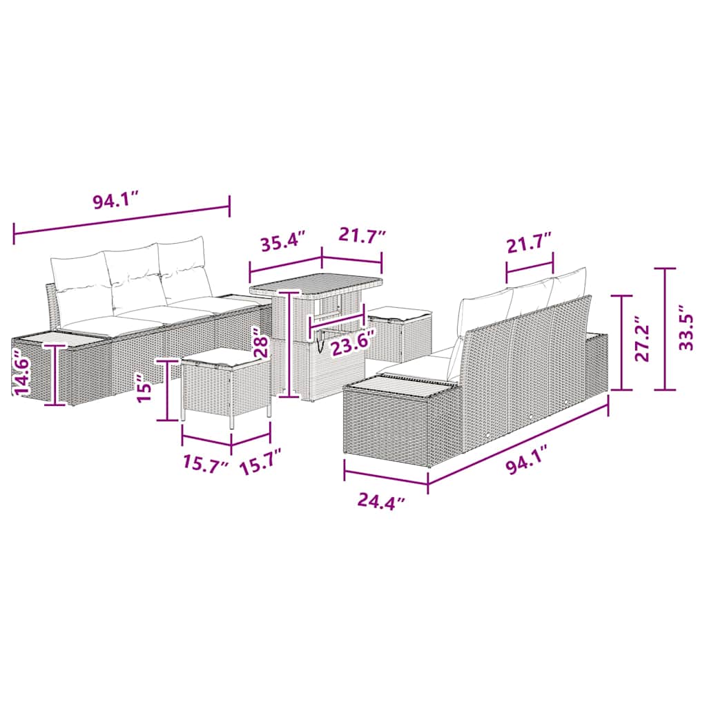 8721288429889_wbg-siz_en_hd_4 vidaXL Garden Sofa Set with Cushion 9 pcs Black Poly rattan - Image 12