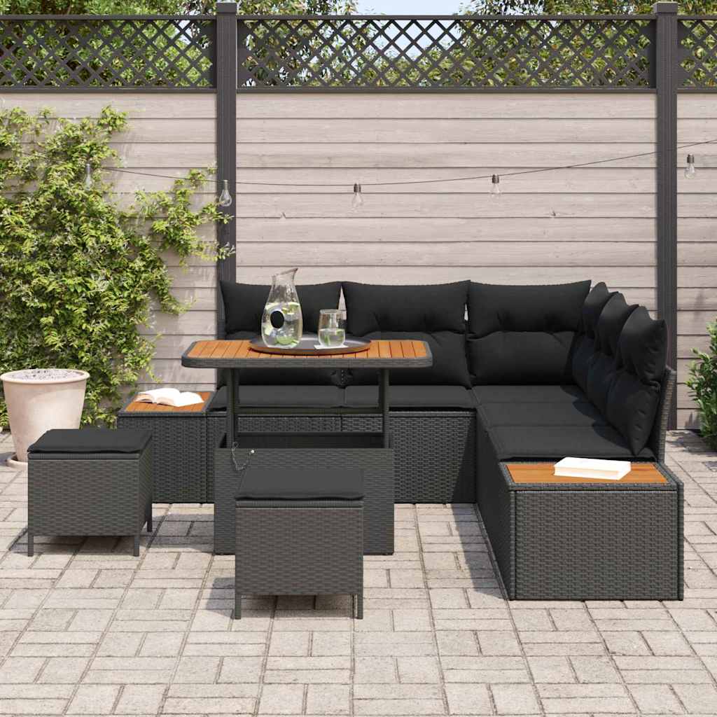 8721288430335_mo-im_en_hd_2 vidaXL Garden Sofa Set with Cushion 8 pcs Black Poly rattan - Image 3