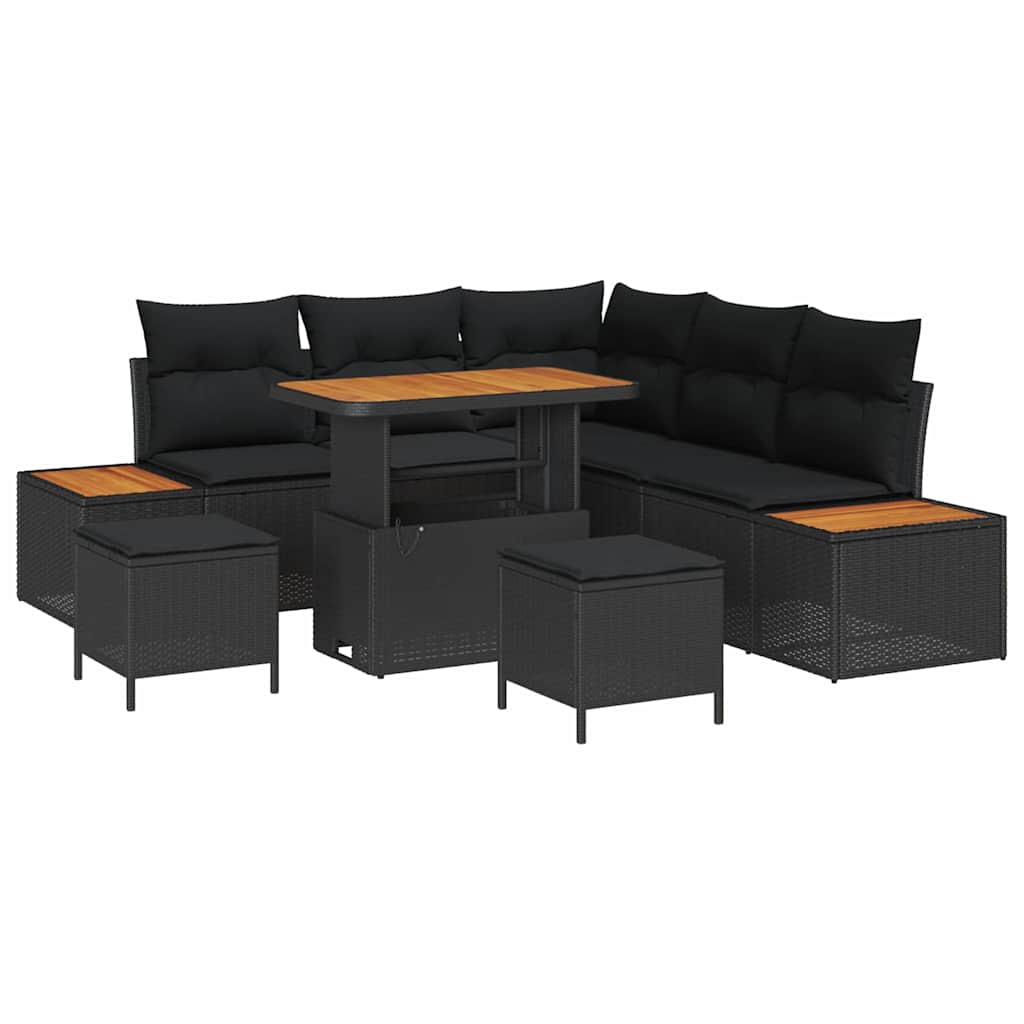 8721288430335_wbg-an-m_en_hd_5 vidaXL Garden Sofa Set with Cushion 8 pcs Black Poly rattan - Image 2