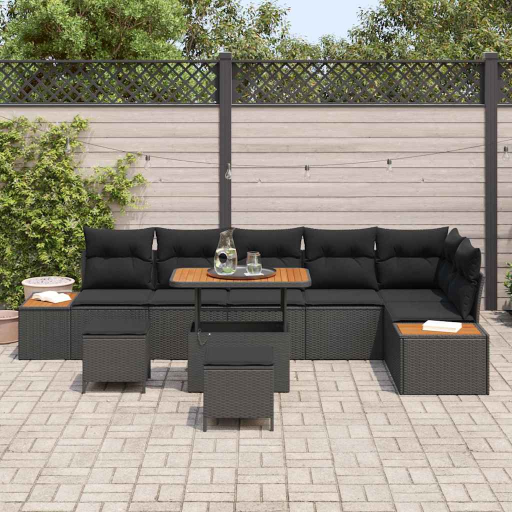 8721288430533_mo-im_en_hd_2 vidaXL Garden Sofa Set with Cushion 9 pcs Black Poly rattan - Image 3