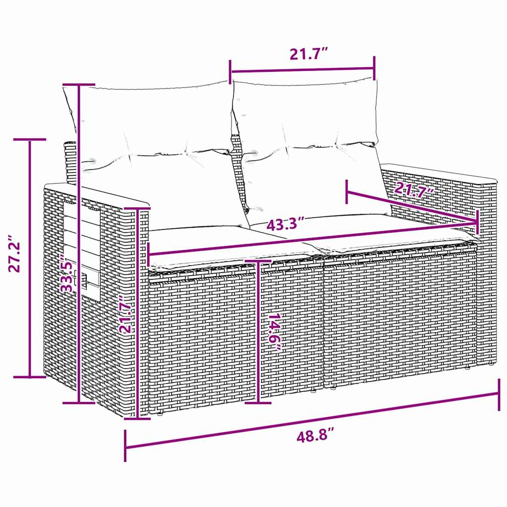8721288432483_wbg-siz_en_hd_3 vidaXL Garden Sofa Set with Cushion Manual 9 pcs Black 90 x 55 x 71 cm - Image 12