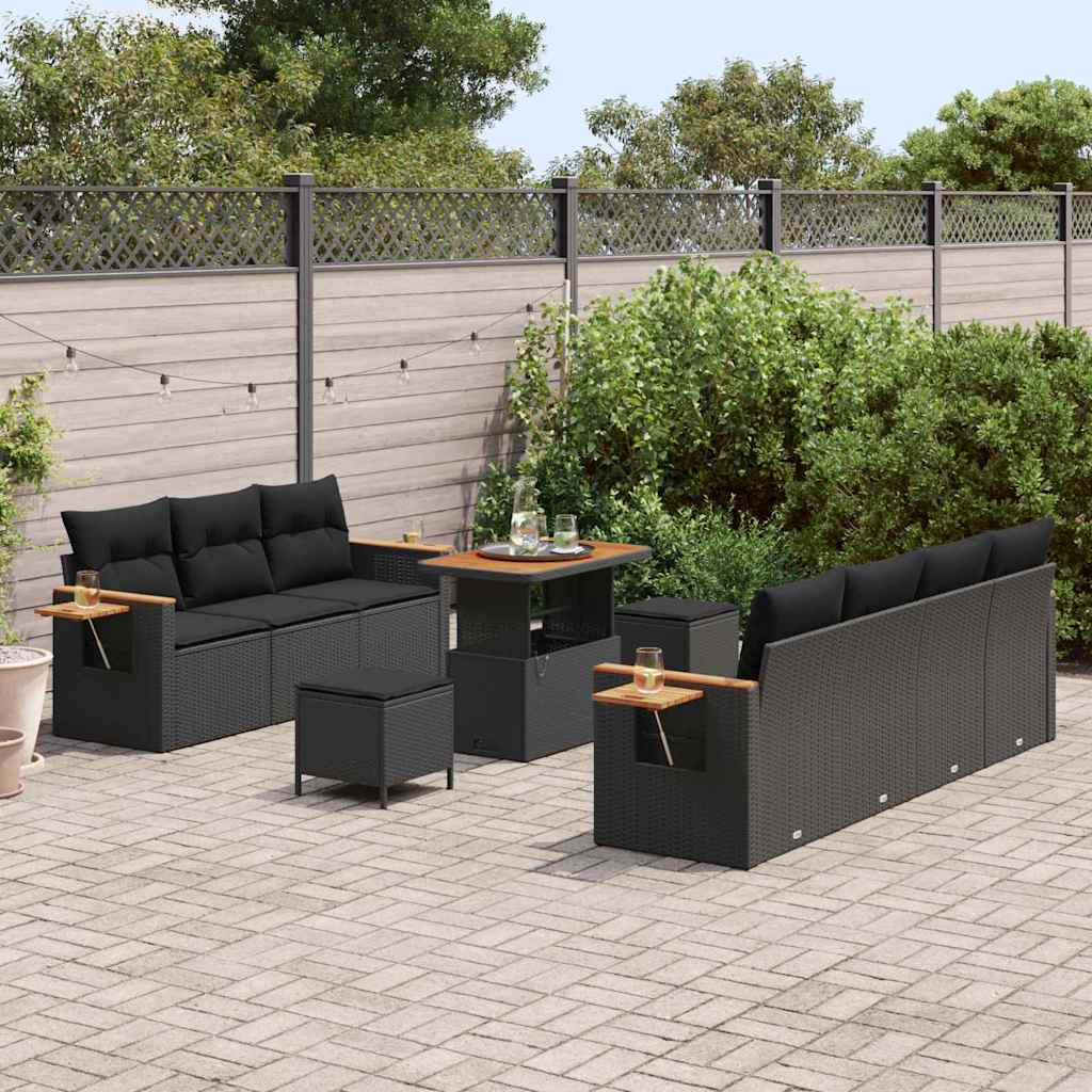 8721288432582_mo-im_en_hd_2 vidaXL Garden Sofa Set with Cushion 10 pcs Black 90 x 55 x 71 cm - Image 3