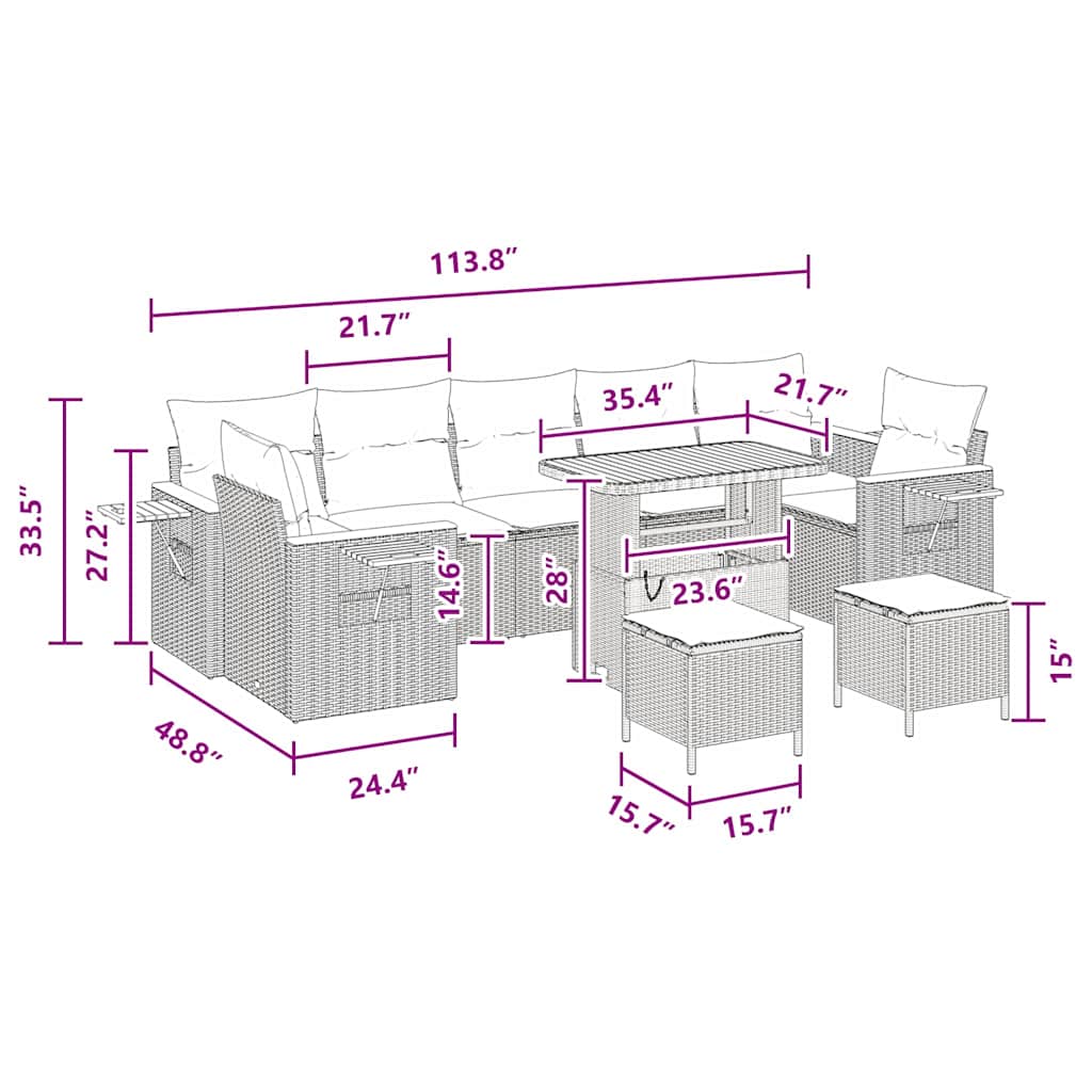 8721288432780_wbg-siz_en_hd_4 vidaXL Garden Sofa Set with Cushion 10 pcs Black 90 x 55 x 71 cm - Image 13