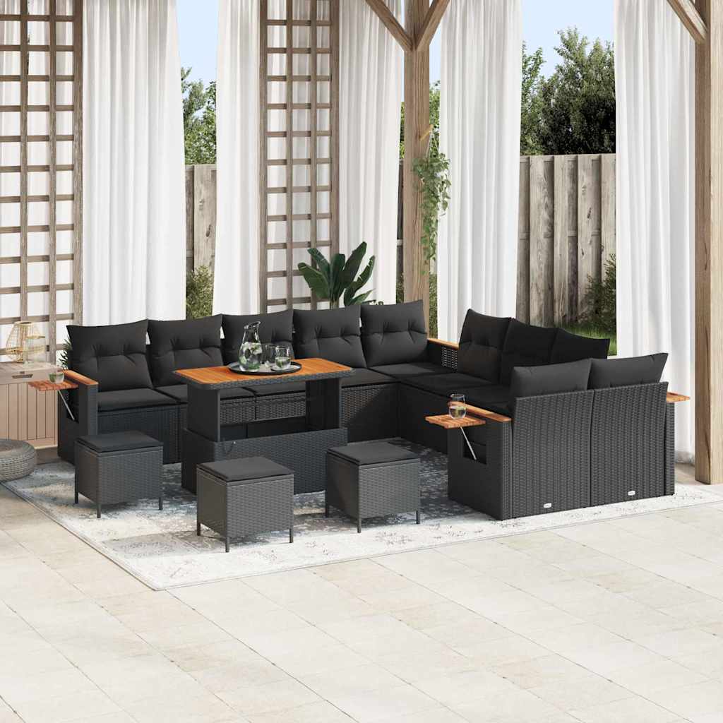 vidaXL Garden Sofa Set with Cushion 14 pcs Black 110 x 55 x 71 cm
