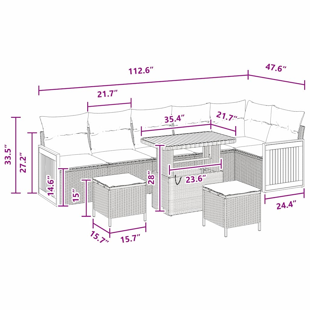 8721288434432_wbg-siz_en_hd_1 vidaXL Garden Sofa Set with Cushion 9 pcs Black 90 x 55 x 71 cm - Image 10