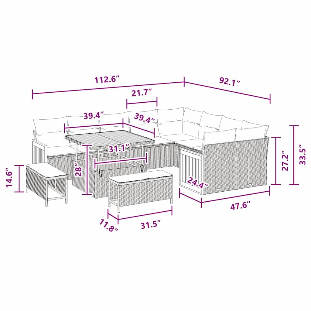 8721288434531_wbg-siz_en_hd_1 vidaXL Garden Sofa Set with Cushion 12 pcs Black 100 x 100 x 71 cm - Image 6