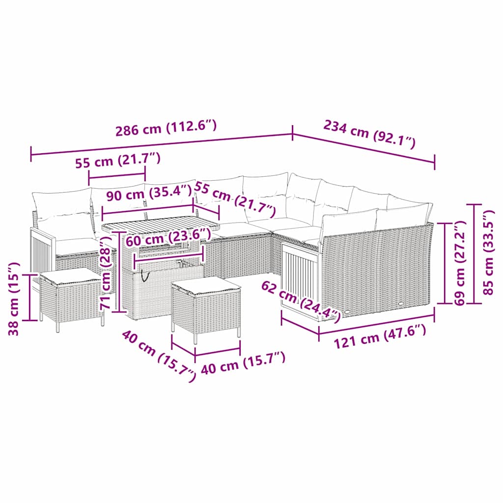 8721288434630_wbg-siz_en_hd_1 vidaXL Garden Sofa Set with Cushion 12 pcs Black 90 x 55 x 71 cm - Image 4