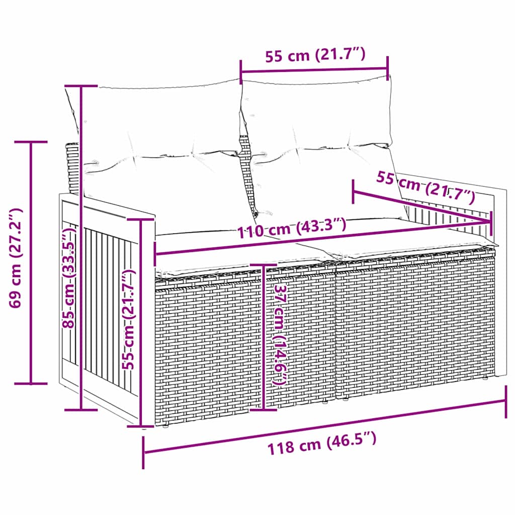 8721288434630_wbg-siz_en_hd_3 vidaXL Garden Sofa Set with Cushion 12 pcs Black 90 x 55 x 71 cm - Image 5