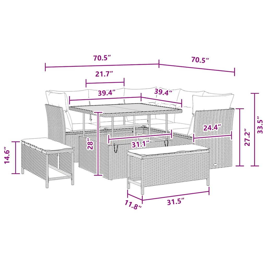 8721288435439_wbg-siz_en_hd_1 vidaXL Garden Sofa Set with Cushion 8 pcs Black 100 x 100 x 71 cm - Image 12