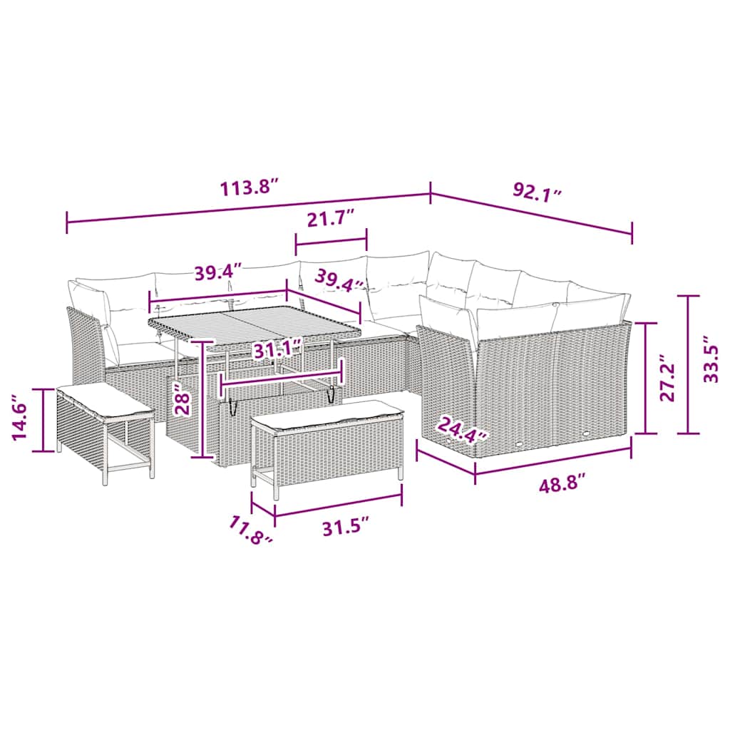8721288435835_wbg-siz_en_hd_1 vidaXL Garden Sofa Set with Cushion 12 pcs Black 100 x 100 x 71 cm - Image 12