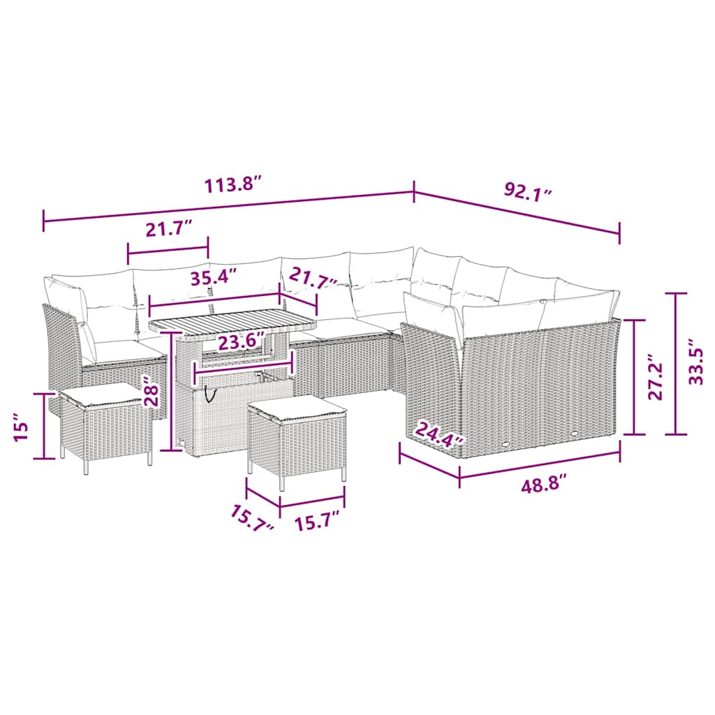 8721288435934_wbg-siz_en_hd_1 vidaXL Garden Sofa Set with Cushion 12 pcs Black 90 x 55 x 71 cm - Image 12