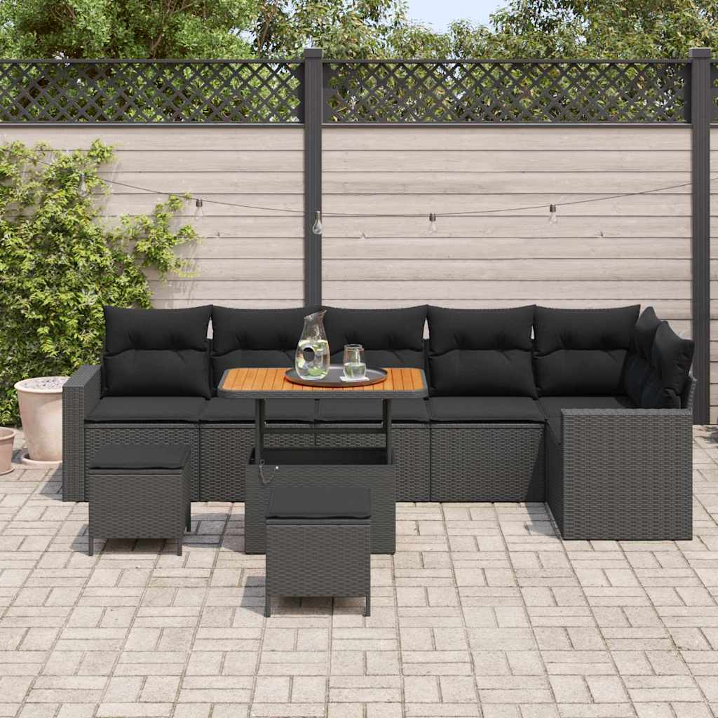 8721288437037_mo-im_en_hd_2 vidaXL Garden Sofa Set with Cushion 9 pcs Black 90 x 55 x 71 cm - Image 3