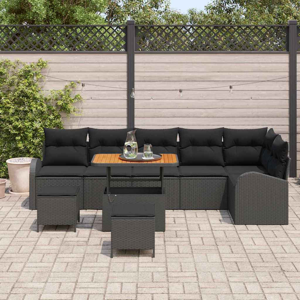 8721288444837_mo-im_en_hd_2 vidaXL Garden Sofa Set with Cushion 9 pcs Black 90 x 55 x 71 cm - Image 3