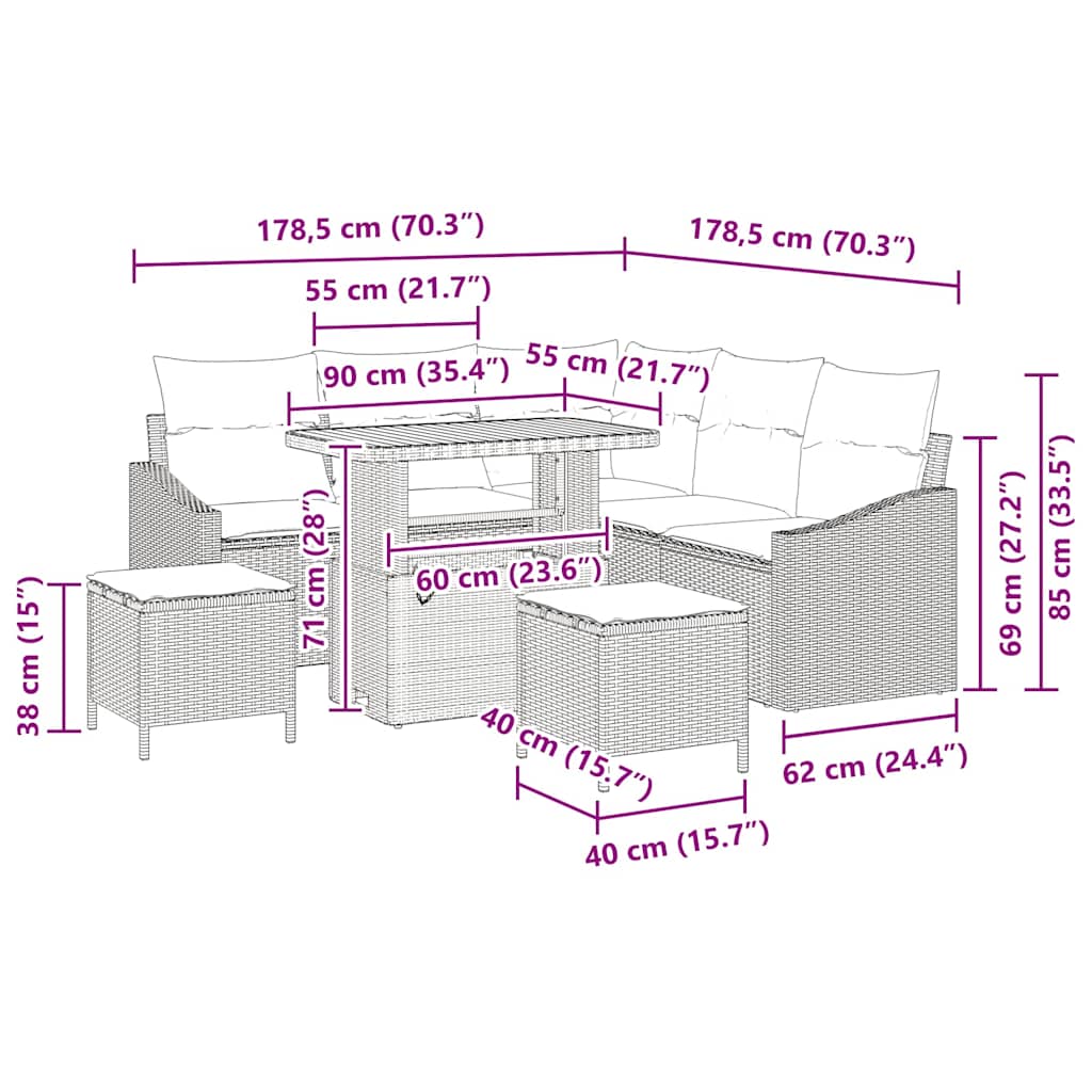 8721288447234_wbg-siz_en_hd_5 vidaXL Garden Sofa Set with Cushion 8 pcs Black 90 x 55 x 71 cm - Image 13