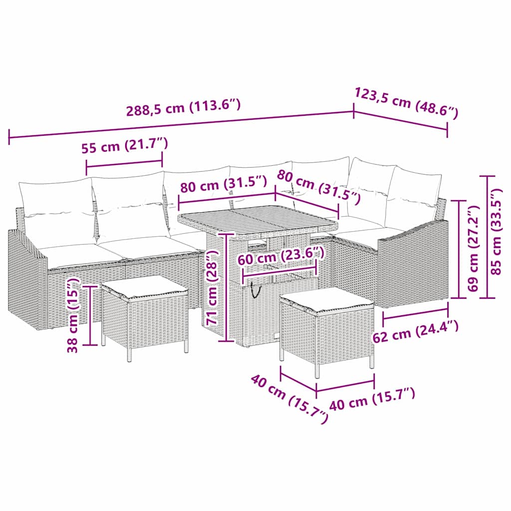 8721288447388_wbg-siz_en_hd_5 vidaXL Garden Sofa Set with Cushion 9 pcs Black 80 x 80 x 71 cm - Image 7