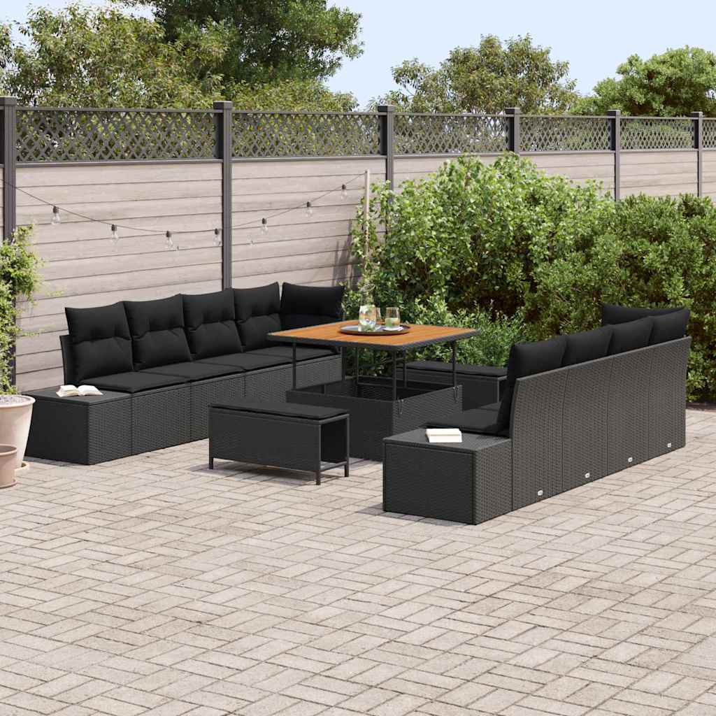 8721288448330_mo-im_en_hd_2 vidaXL Garden Sofa Set with Cushion 11 pcs Black 100 x 100 x 71 cm - Image 3