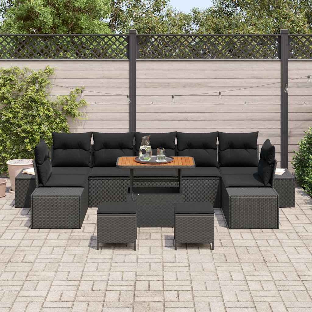 8721288448385_mo-im_en_hd_2 vidaXL Garden Sofa Set with Cushion 10 pcs Black 90 x 55 x 71 cm - Image 3