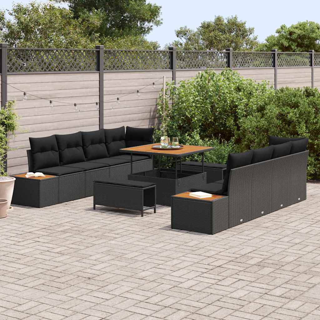 8721288449634_mo-im_en_hd_2 vidaXL Garden Sofa Set with Cushion 11 pcs Black 100 x 100 x 71 cm - Image 3