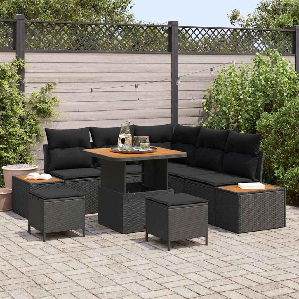 vidaXL Garden Sofa Set with Cushion 8 pcs Black Poly rattan