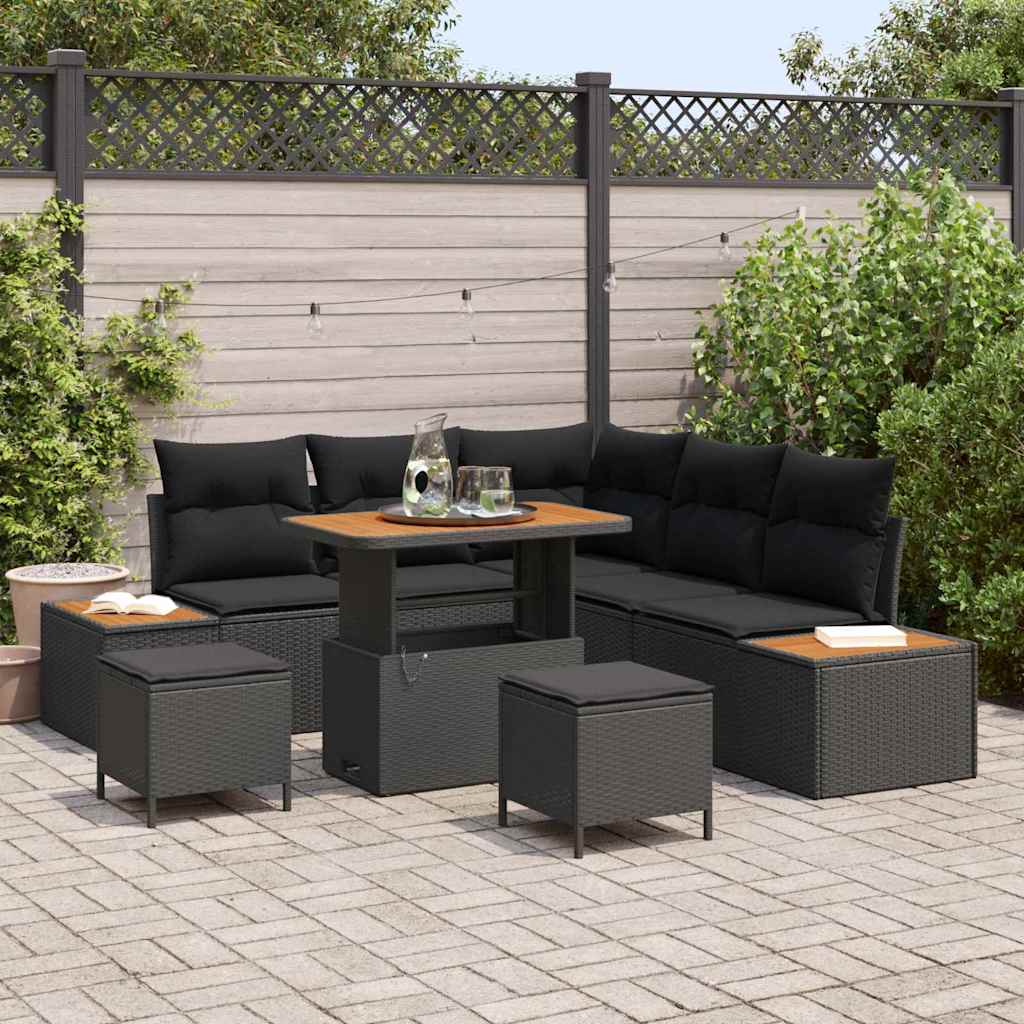 vidaXL Garden Sofa Set with Cushion 8 pcs Black Poly rattan