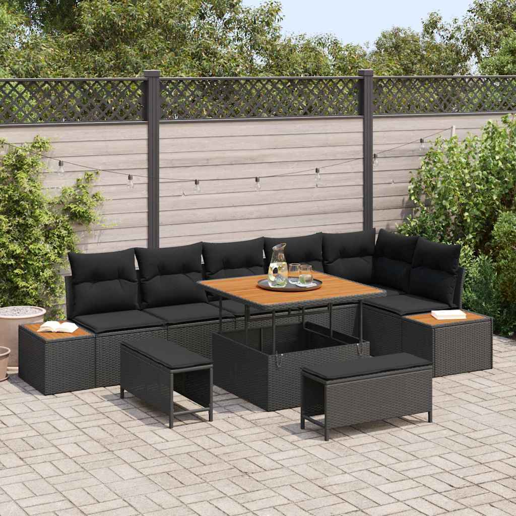 8721288449931_mo-im_en_hd_1 vidaXL Garden Sofa Set with Cushion 9 pcs Black Poly rattan - Image 1