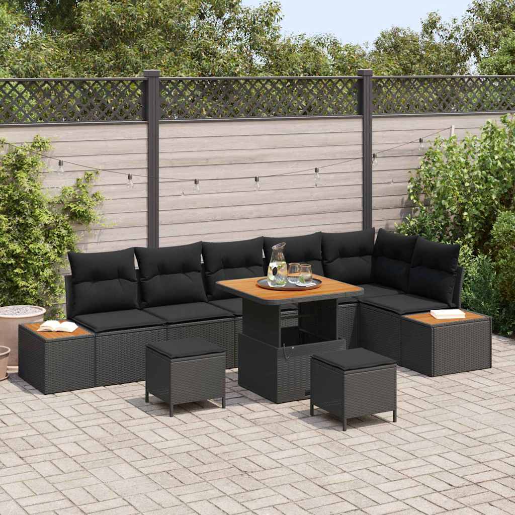 8721288449986_mo-im_en_hd_1 vidaXL Garden Sofa Set with Cushion 9 pcs Black Poly rattan - Image 1