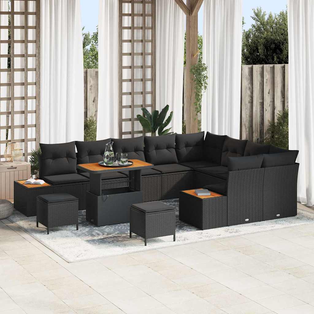 8721288450234_mo-im_en_hd_1 vidaXL Garden Sofa Set with Cushion 12 pcs Black Poly rattan - Image 1