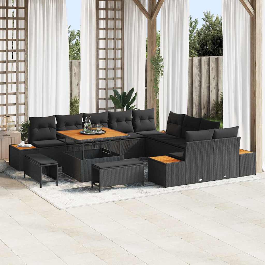 8721288450333_mo-im_en_hd_1 vidaXL Garden Sofa Set with Cushion 13 pcs Black Poly rattan - Image 1