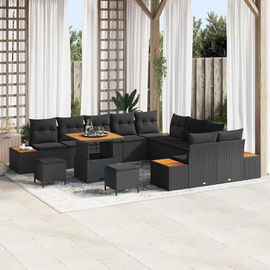 vidaXL Garden Sofa Set with Cushion 13 pcs Black Poly rattan