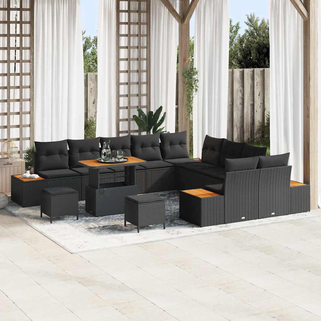 vidaXL Garden Sofa Set with Cushion 13 pcs Black Poly rattan