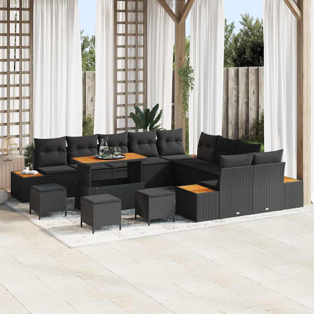 vidaXL Garden Sofa Set with Cushion 14 pcs Black Poly rattan