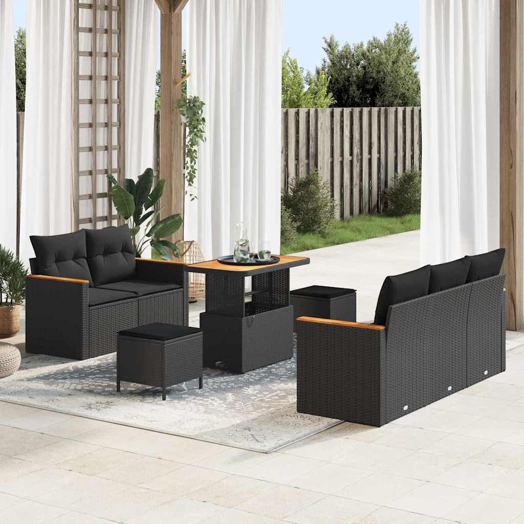 vidaXL Garden Sofa Set with Cushion 8 pcs Black Poly rattan