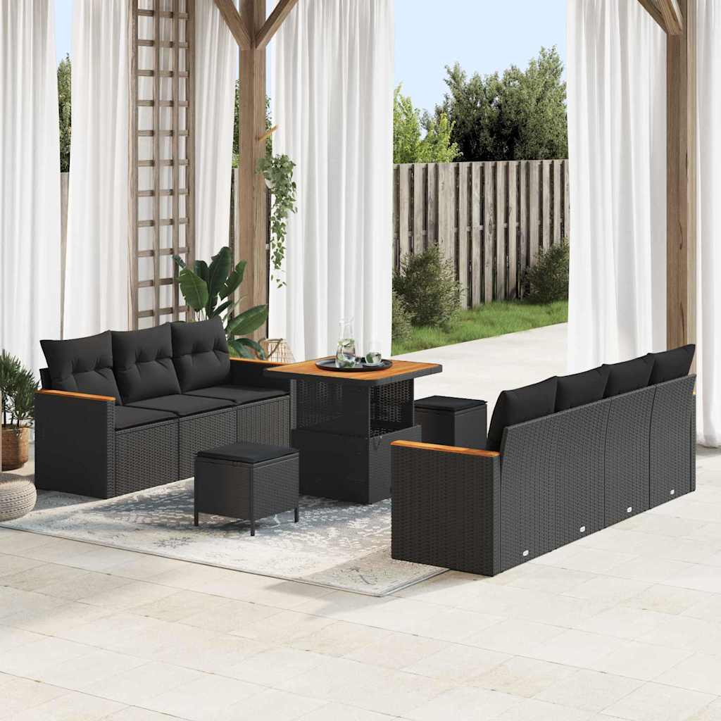 vidaXL Garden Sofa Set with Cushion 10 pcs Black Poly rattan
