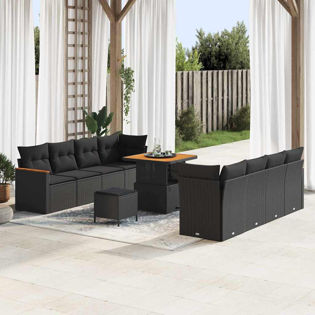 vidaXL Garden Sofa Set with Cushion 11 pcs Black Poly rattan