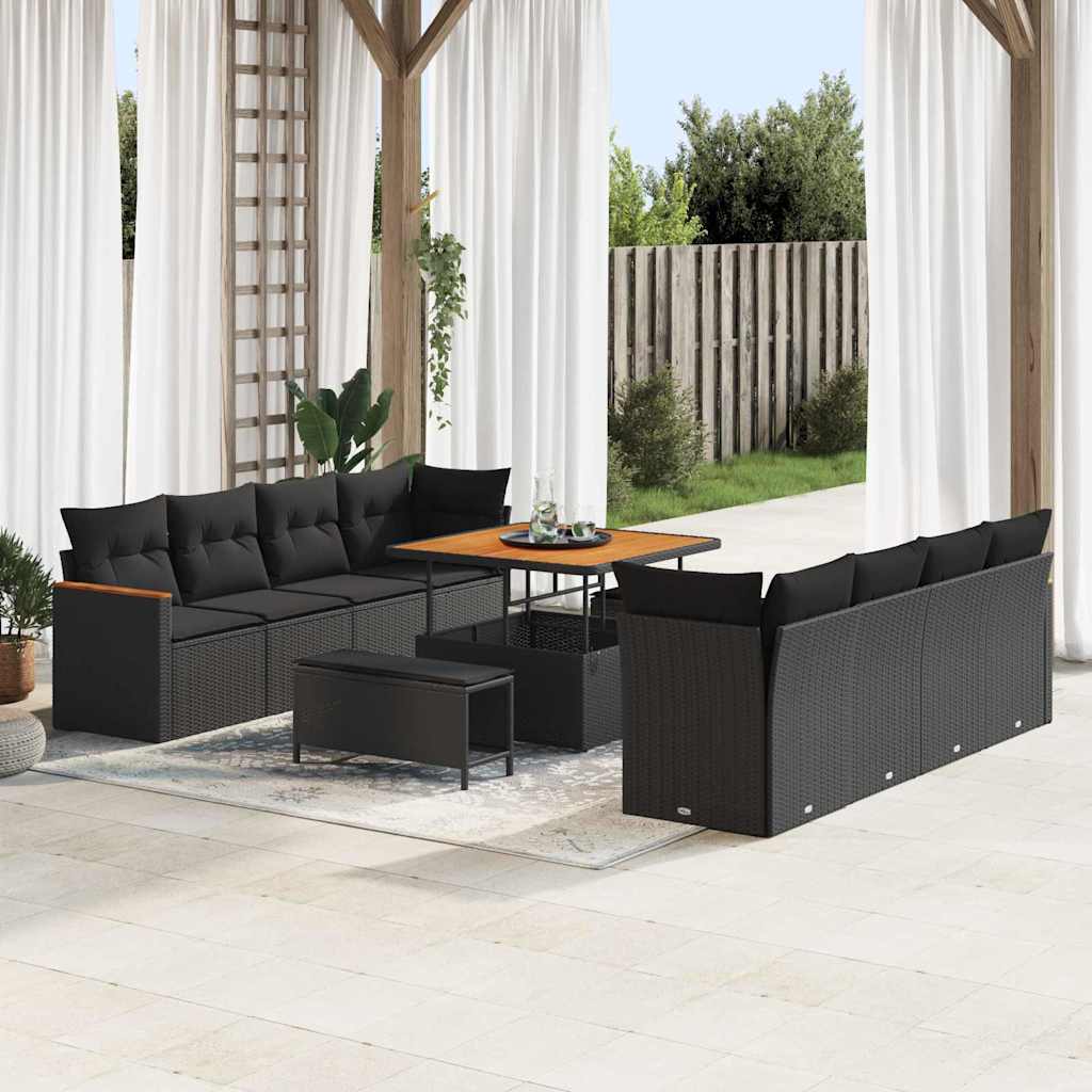 vidaXL Garden Sofa Set with Cushion 11 pcs Black Poly rattan