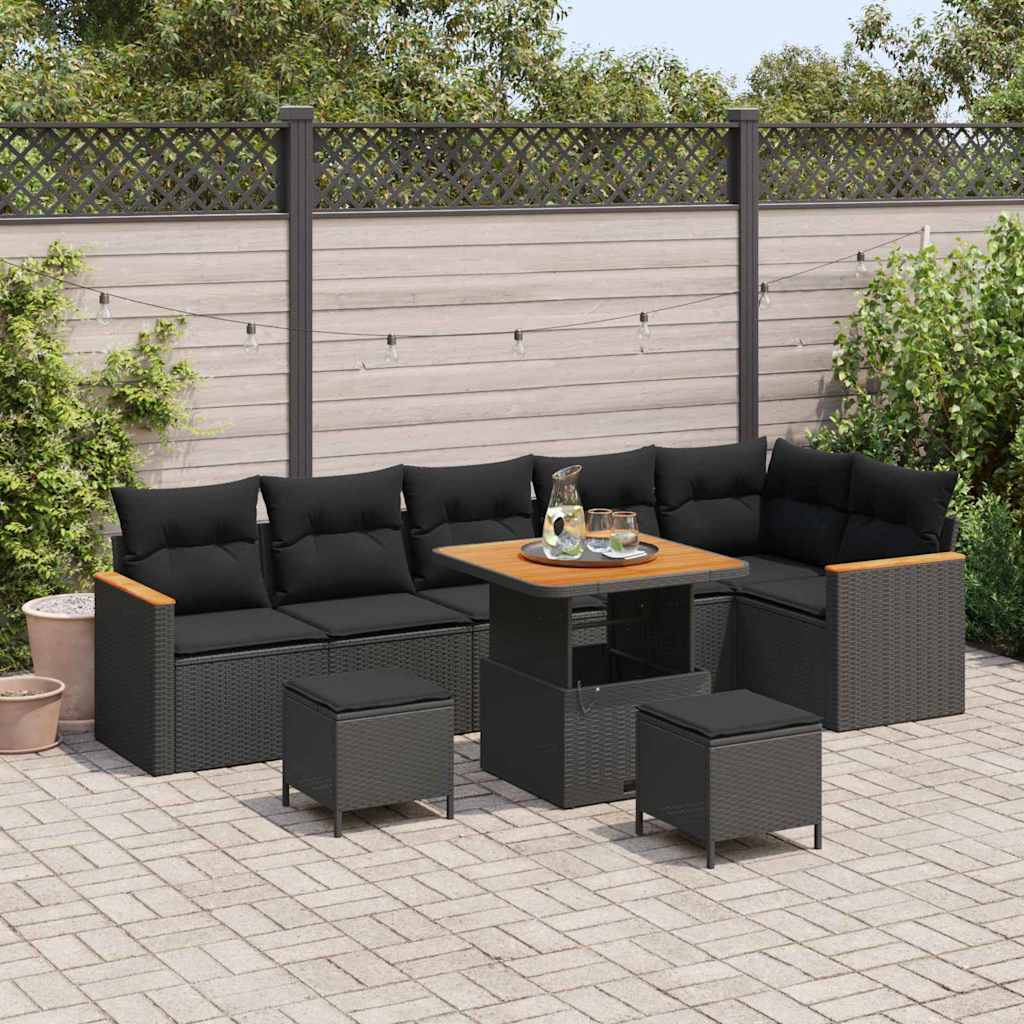 vidaXL Garden Sofa Set with Cushion 9 pcs Black Poly rattan