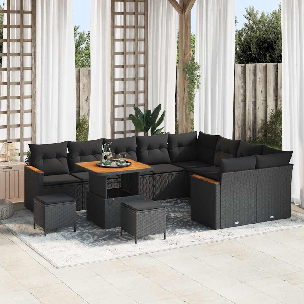 vidaXL Garden Sofa Set with Cushion 12 pcs Black Poly rattan